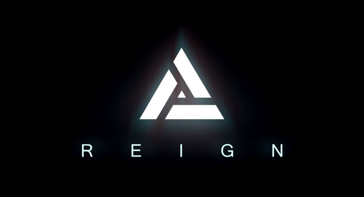 the image contains the logo for the video game reign. it features a white triangle with a stylized letter "a" inside. it's positioned on a black background. below the triangle is the word "reign" in white letters. the logo gives off a futuristic and modern vibe.