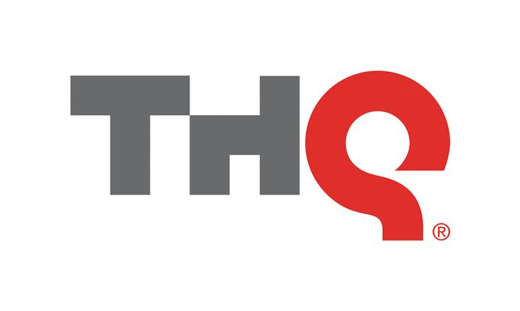 the logo of thq is a simple graphic with the letters "th" in gray and "q" in red with a small registered trademark symbol in the bottom right corner. the background is white.