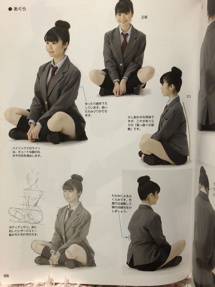 this image shows a drawing tutorial. the subject is a seated girl with her legs folded in the "agura" position. the book offers guidance on how to draw the female figure in this particular posture. the illustrations showcase different steps and angles of the drawing process, including detailing the use of lines, shapes, and curves. the book is written in japanese, suggesting it is part of a japanese art or manga learning resource.