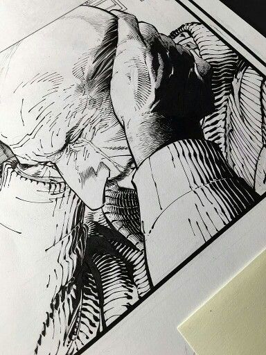this is a black and white drawing of a man's face, the man is depicted with a shadow covering his face, the lines are intricate and detailed giving the drawing an almost textured quality. it is drawn in a dramatic style with the shadows and angles giving the drawing a sense of depth.