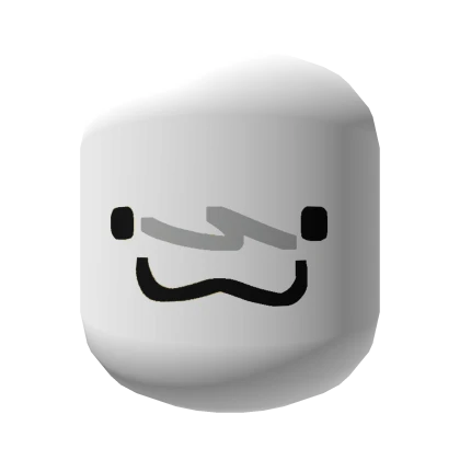 a 3d rendering of the roblox man face. it is a white, 3d head with a cartoon face made up of dots for eyes, gray curved shapes for eyebrows, and a curved line for a mouth. the background is black.