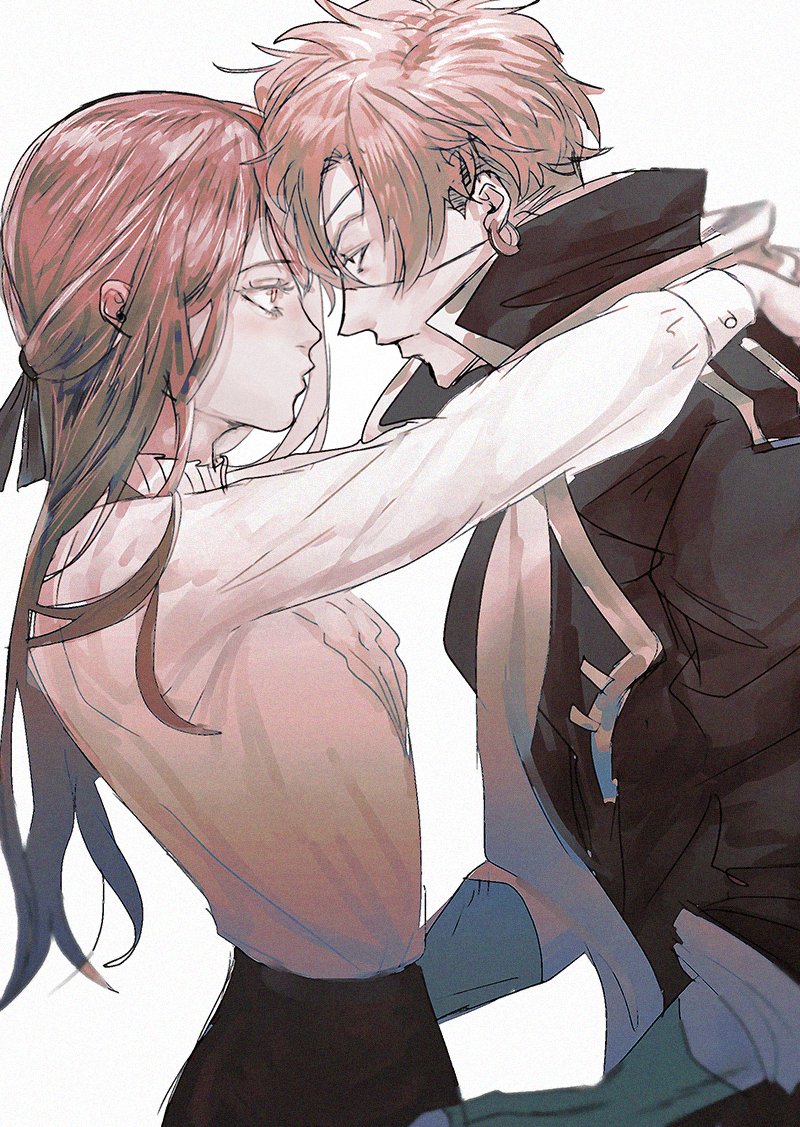 this anime illustration shows a male and female anime character