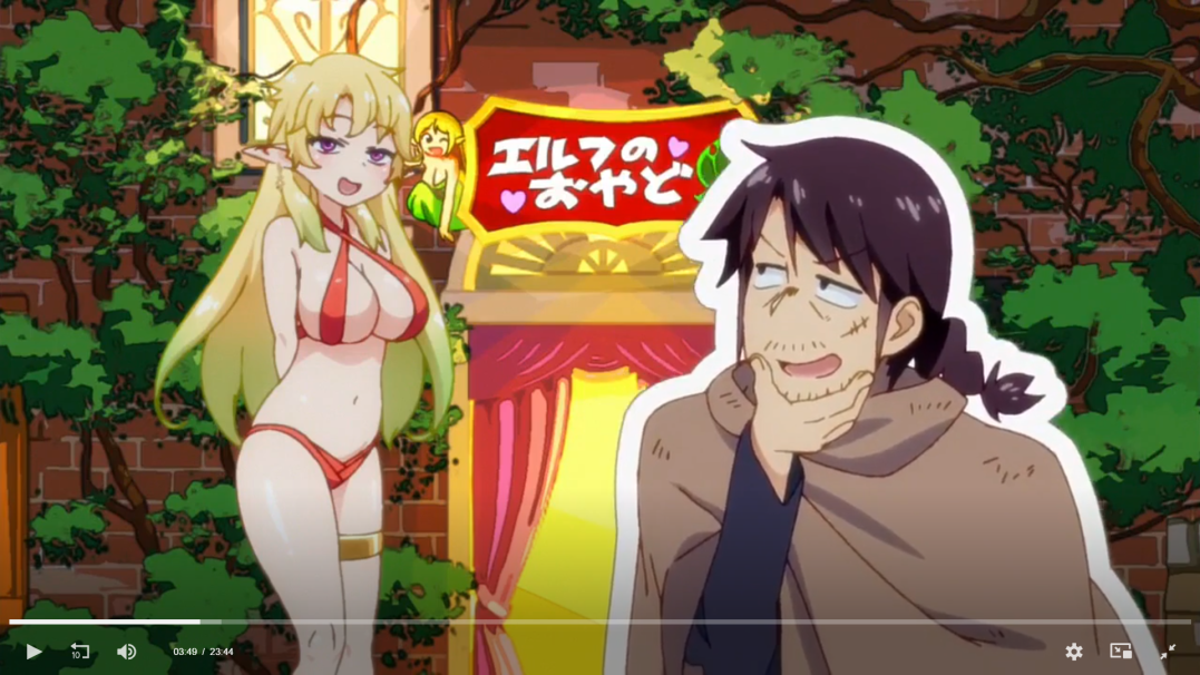 the image shows an anime scene with a female elf wearing a