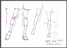 the image is a sketch page with several drawings of legs in different positions. there are notes and arrows indicating movement and muscle definition, suggesting it's an instructional resource for artists learning anatomy and figure drawing. the text on the bottom right corner, "angry face 😠😠😠," might be a note about the character's expression or a separate, unrelated note.