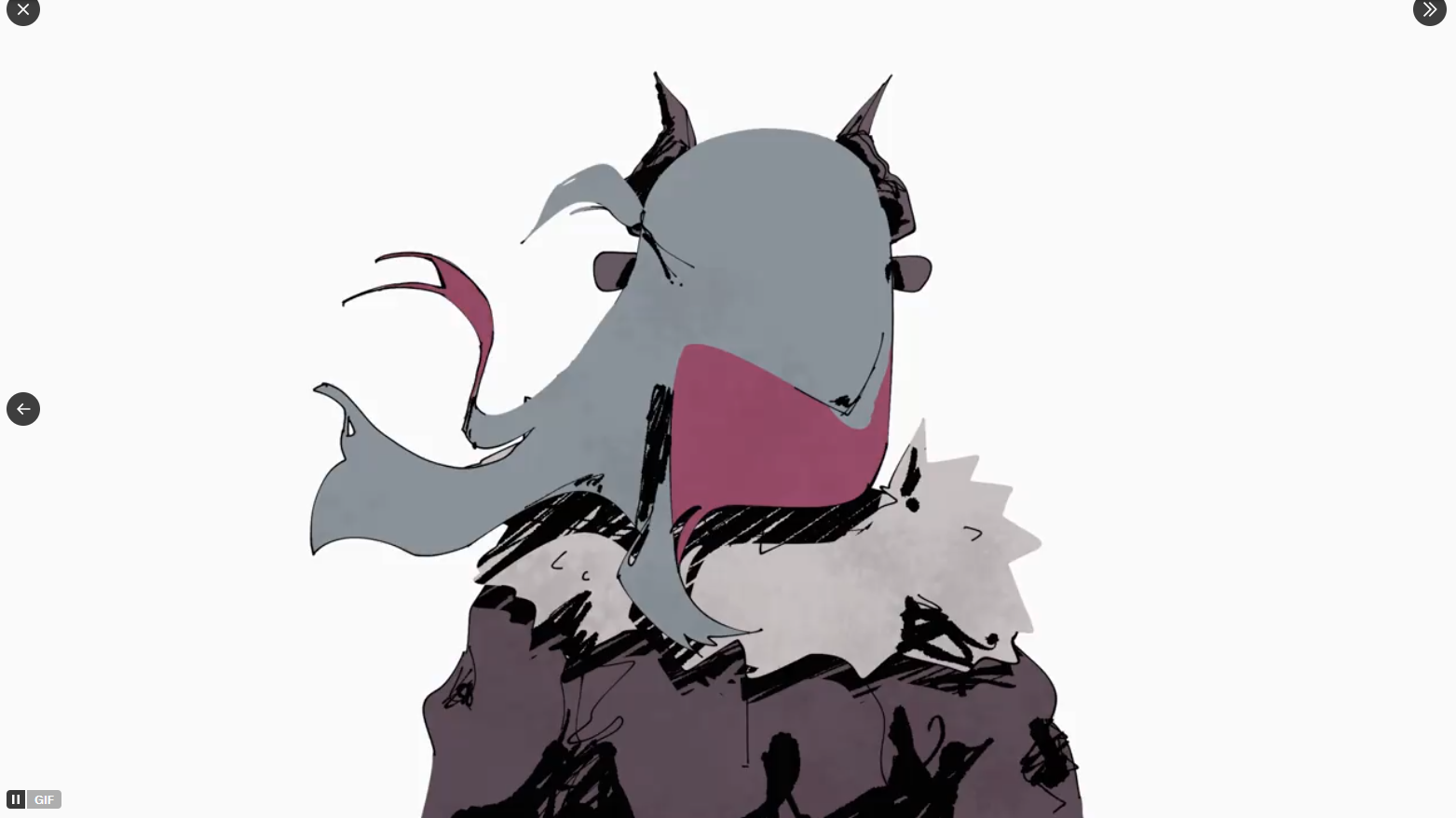 a sketch of an individual with gray skin, horns, and a dark pink patch, seen from the back. they wear black clothing.