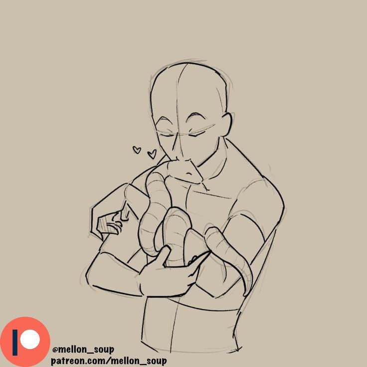 a sketch of a man holding a snake and giving it a kiss. the man is looking down at the snake with a loving expression on his face.