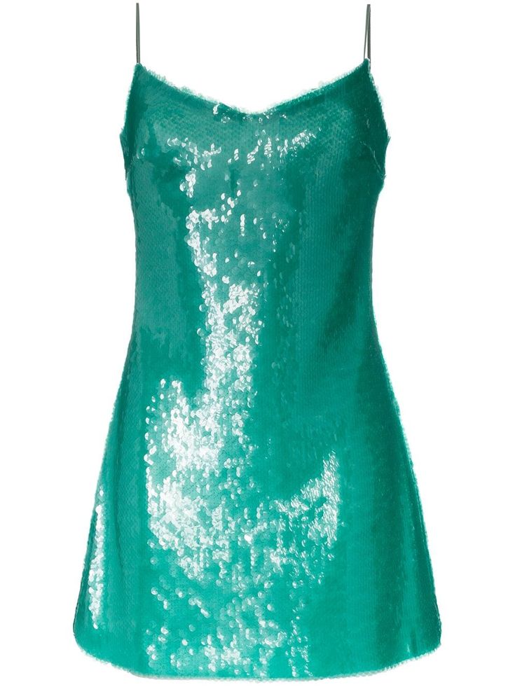 a turquoise sequin mini dress with thin straps. the dress is sleeveless and has a vneckline. it is a perfect dress for a night out or party.