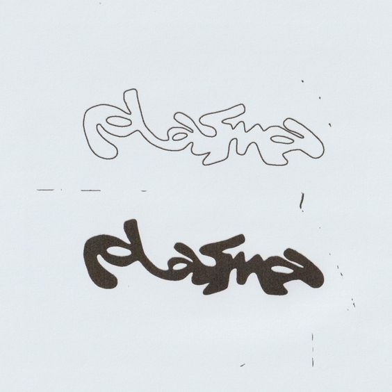 the image consists of two versions of the word "plasma" written in a stylized font, one in black and one in a lighter shade, likely representing a design iteration process for a logo or brand element.
