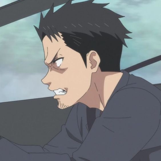 the image shows a closeup illustration of an adult male with a determined and angry expression. he is clenching his jaw, his teeth gritted, with a vein visibly throbbing on his temple. the background suggests he is inside a vehicle. the art style is characteristic of anime and manga.