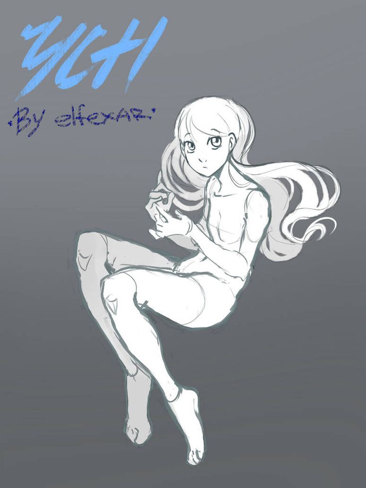 this is a digital illustration of a female anime character with long flowing hair. the character is drawn in a simple, white outline against a gray background. the character appears to be floating in the air. the image is titled "ygh" and has the artist's signature in the corner.