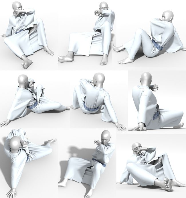 this image features 8 poses of a person in a white karate gi. the poses are all different and show the person in various stages of training. they appear to be practicing karate moves.