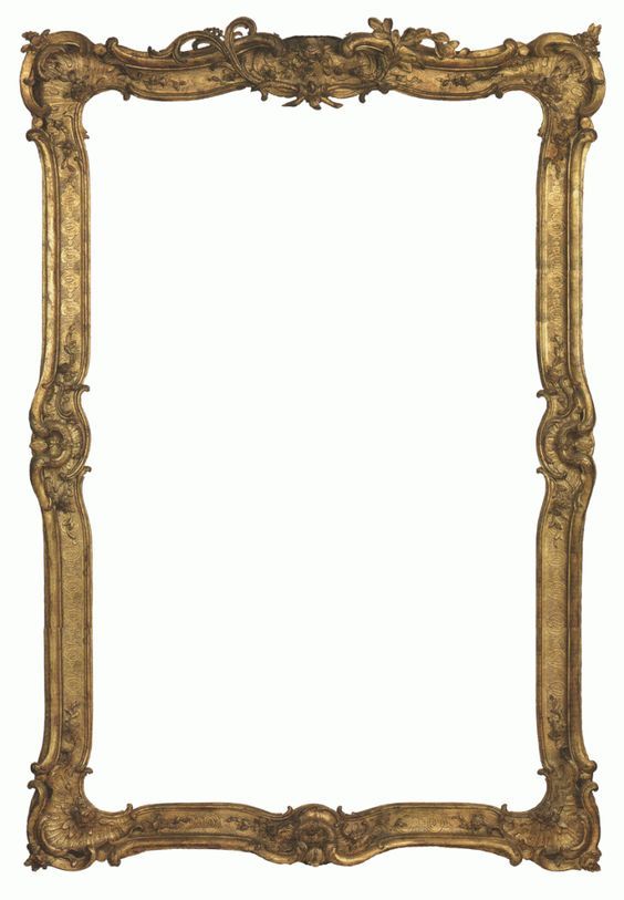a golden ornate baroquestyle picture frame is shown on a white background. the frame is empty, with a rectangular opening in the center.