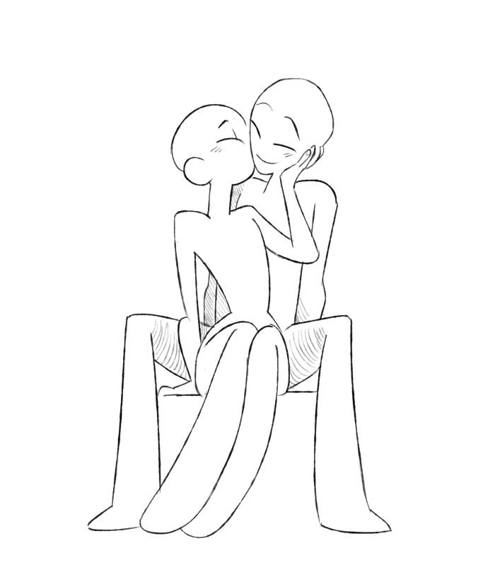 a line drawing of a couple, the female is leaning into the male while they are sitting together. the background is blank.