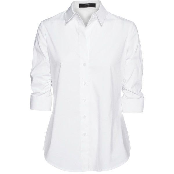 this is a photo of a white, longsleeved buttondown shirt with a collar. the shirt is casual, but it can also be dressed up for a more formal occasion. it is a good choice for women who are looking for a versatile piece of clothing.