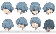 these are eight drawings of the same anime character's head and face at different angles to show the fullness of the design.
