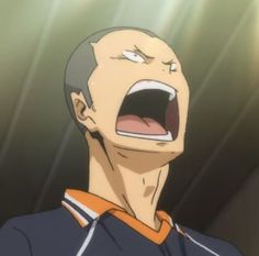 a digital illustration of a man with a shaved head wearing a blue and orange sports jersey. he is yelling with a determined look on his face.  the lighting suggests he is indoors, possibly a gym.