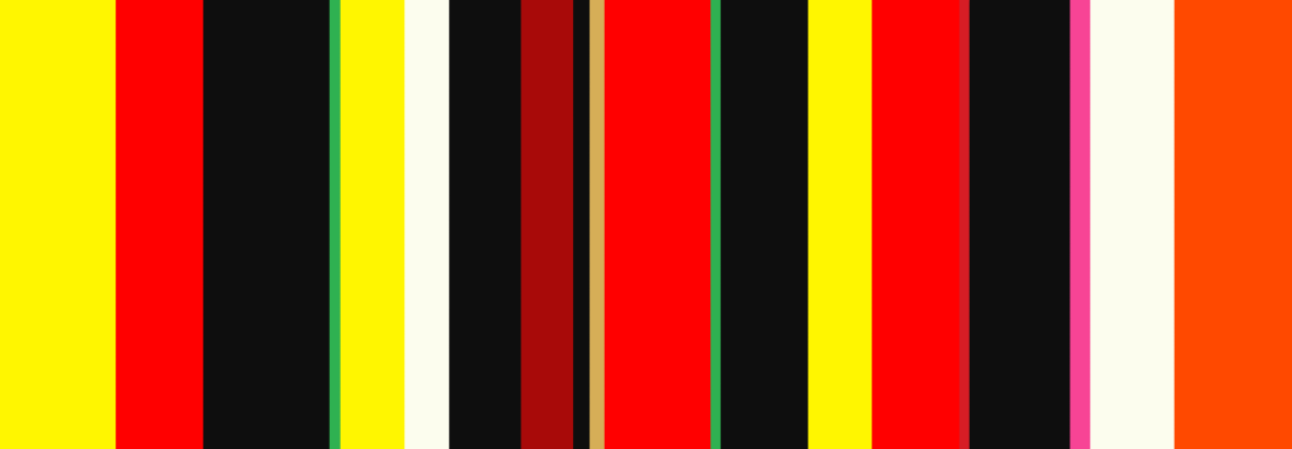 the image shows a pattern of vertical stripes in red, black, white, yellow, and orange colors.