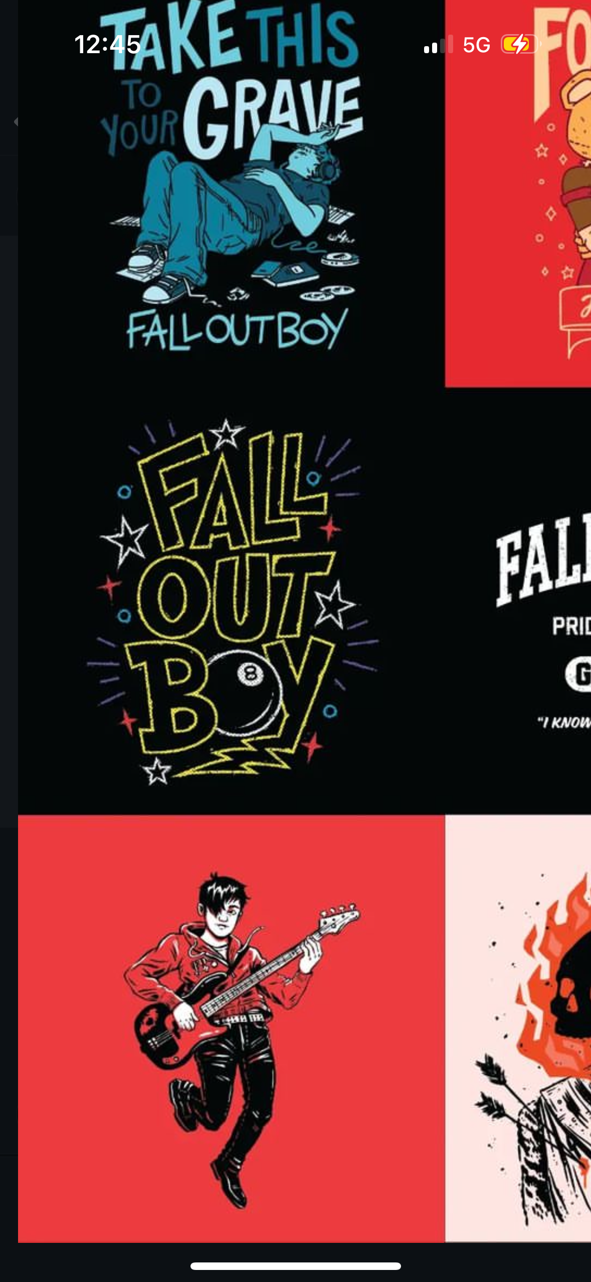 this image shows several different album covers or promotional materials for the band fall out boy. each cover features a different design with a distinctive fall out boy style, including a bold, colorful, and edgy aesthetic. some of the designs feature band members in various poses, while others include iconic logos and typography that represents the band. the covers are set against a black background, making the colors and designs pop out. overall, the image is a great visual representation of the band's style and aesthetic.