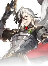 the image is a digital illustration or artwork depicting an animestyle male character. he has long, flowing hair that is primarily white with black undertones, and a confident, almost smirking expression.  he's dressed in intricately detailed, futuristiclooking armor incorporating steampunk elements, including a darkcolored coat, and metallic plating. he is holding dual pistols, one in each hand, in an action pose. the art style is sharp and detailed, with a focus on texture and shading. the background is simple and mostly white, allowing the character to be the focal point of the image. the overall aesthetic suggests a character from an actionoriented anime, manga, video game, or graphic novel.