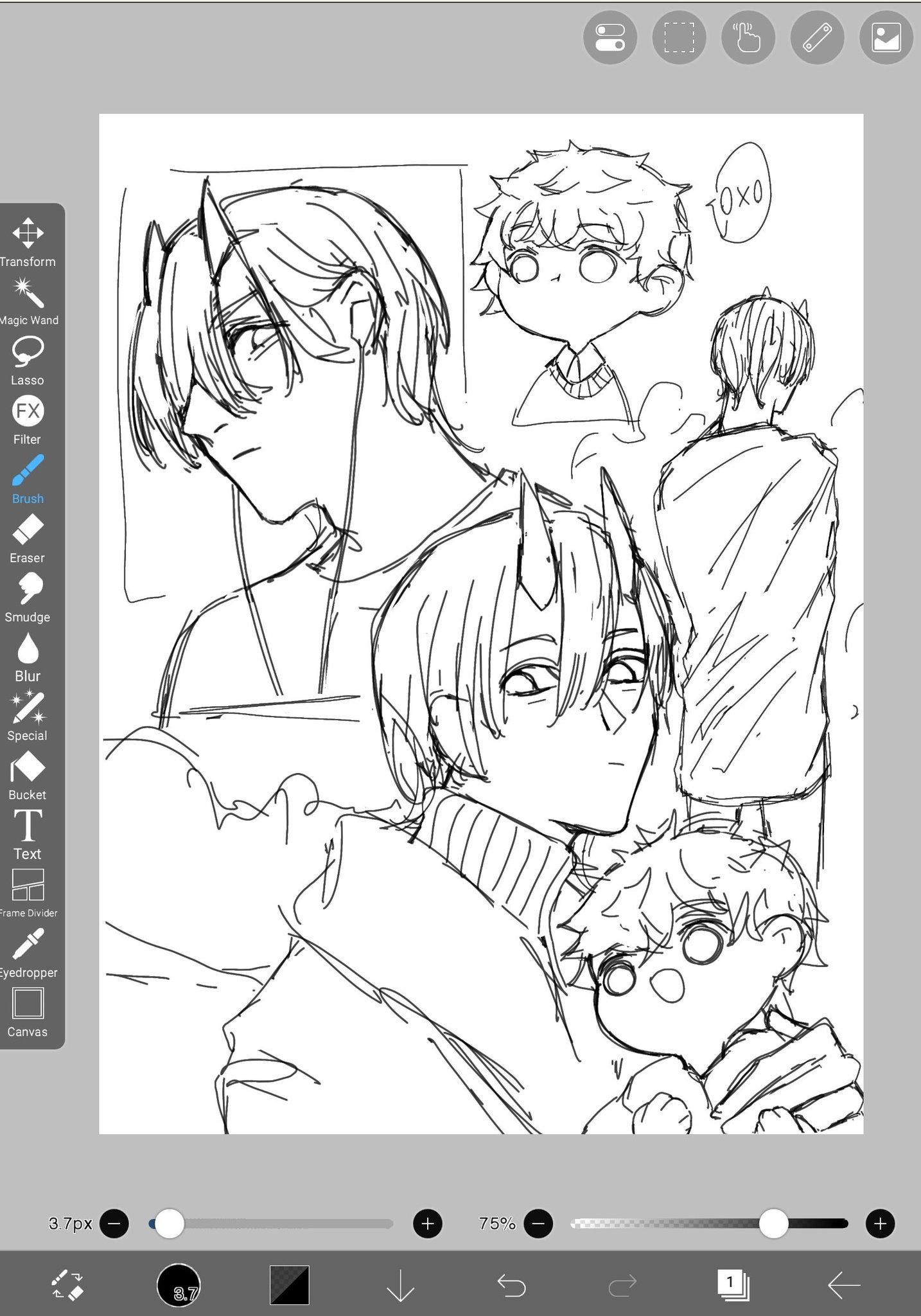 this is a digital sketch of a group of animestyle boys. they are all young and have large eyes. the boys are huddled together in a hug, and they look like they are close friends. the image is drawn in a simple style, with basic lines and shading.