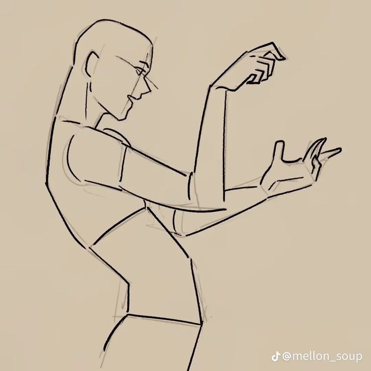 a line drawing of a female figure with their arm extended out to their side and their hand outstretched, possibly gesturing or reaching for something. the figure is drawn from a side view, with their head tilted slightly forward and their eyes looking down.  the drawing is simple and stylized. the style is reminiscent of a comic book or illustration.