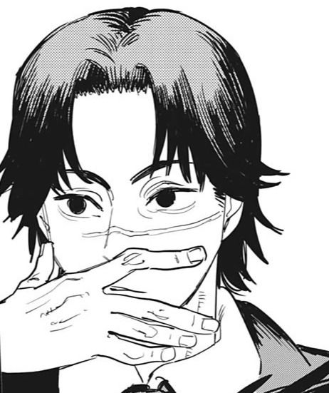 a closeup of an anime character's face, wearing a medical mask. the character is a young male with dark hair and a sad expression. he is holding his hand over his mouth, and it is unclear whether he is trying to hide something or is feeling ill.