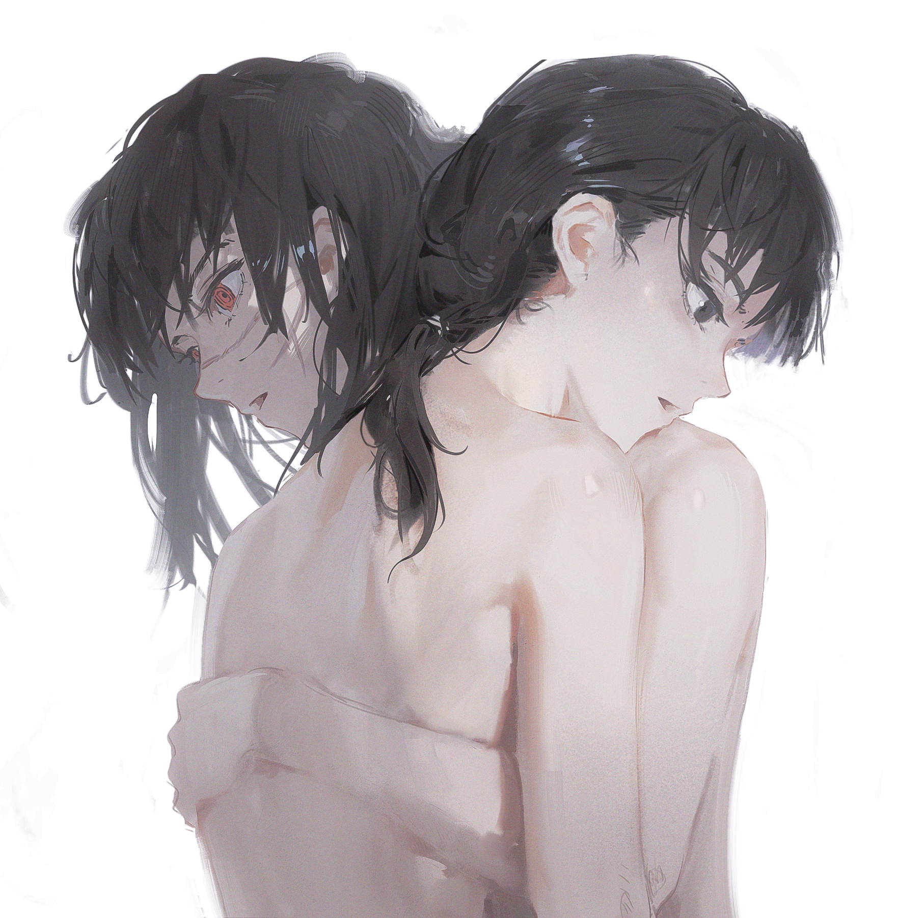 the image depicts two anime girls, one on top of the other,
