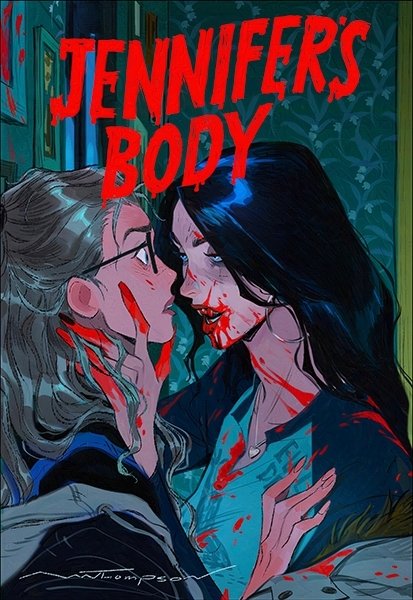 a comic book cover with two women. the woman in the foreground is covered in blood and has a serious look on her face