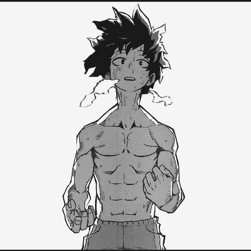 a black and white sketch of a shirtless, muscular male character. he appears to be breathing heavily and his hair is spiked upwards. he is clenching his fists and looking upward.