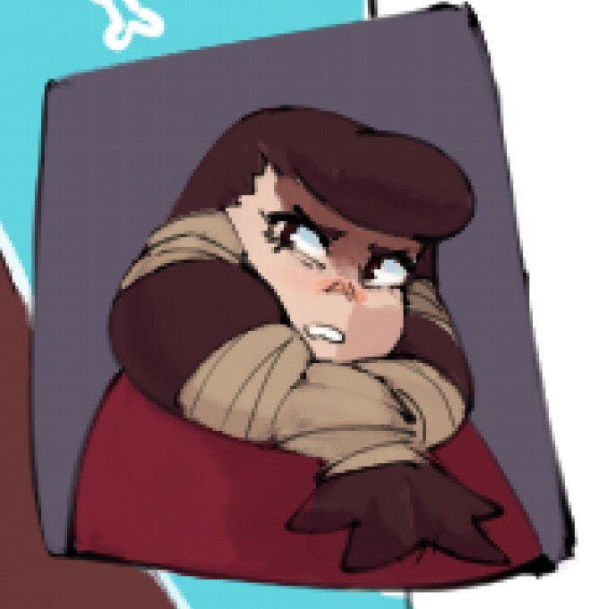 a cartoon girl with dark hair and eyes is shown with her arms wrapped around her face, as if she is afraid or trying to hide from something. she has a worried expression on her face and her eyes are closed. she is dressed in a red shirt and brown pants. the background is a dark blue, creating a sense of mystery and suspense.