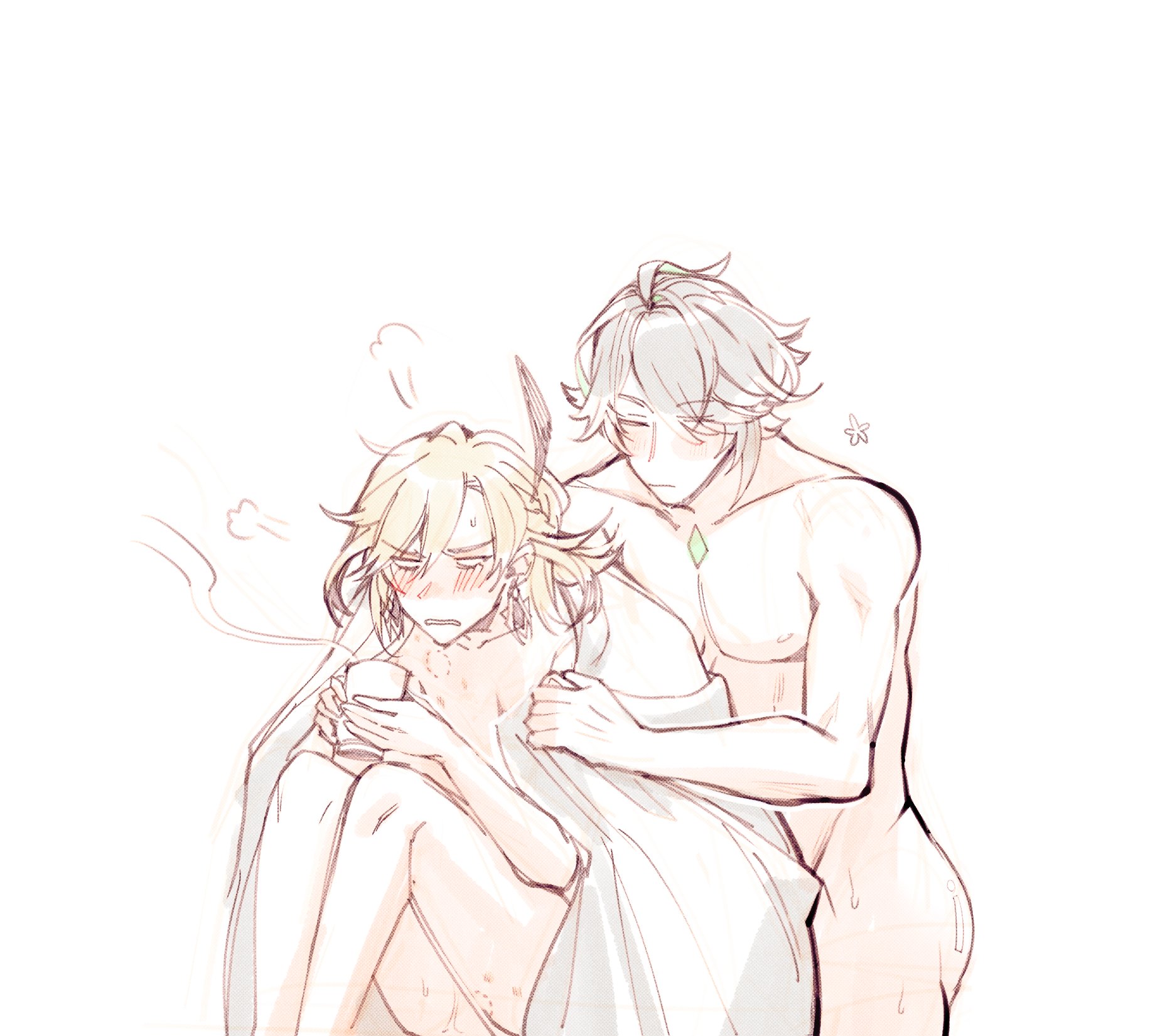 the illustration depicts two anime boys, one with