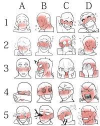 the image is a 5x4 grid of drawings of a man's head and shoulders. each cell depicts a different blushing expression, conveying various emotions such as shyness, embarrassment, and happiness. the drawings are simple, with minimal shading and detail, and are likely intended as a meme template or reference for artists.