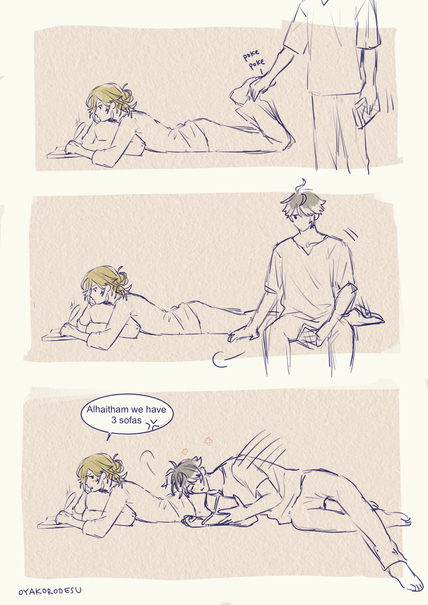 a threepanel comic depicting a cute interaction between a