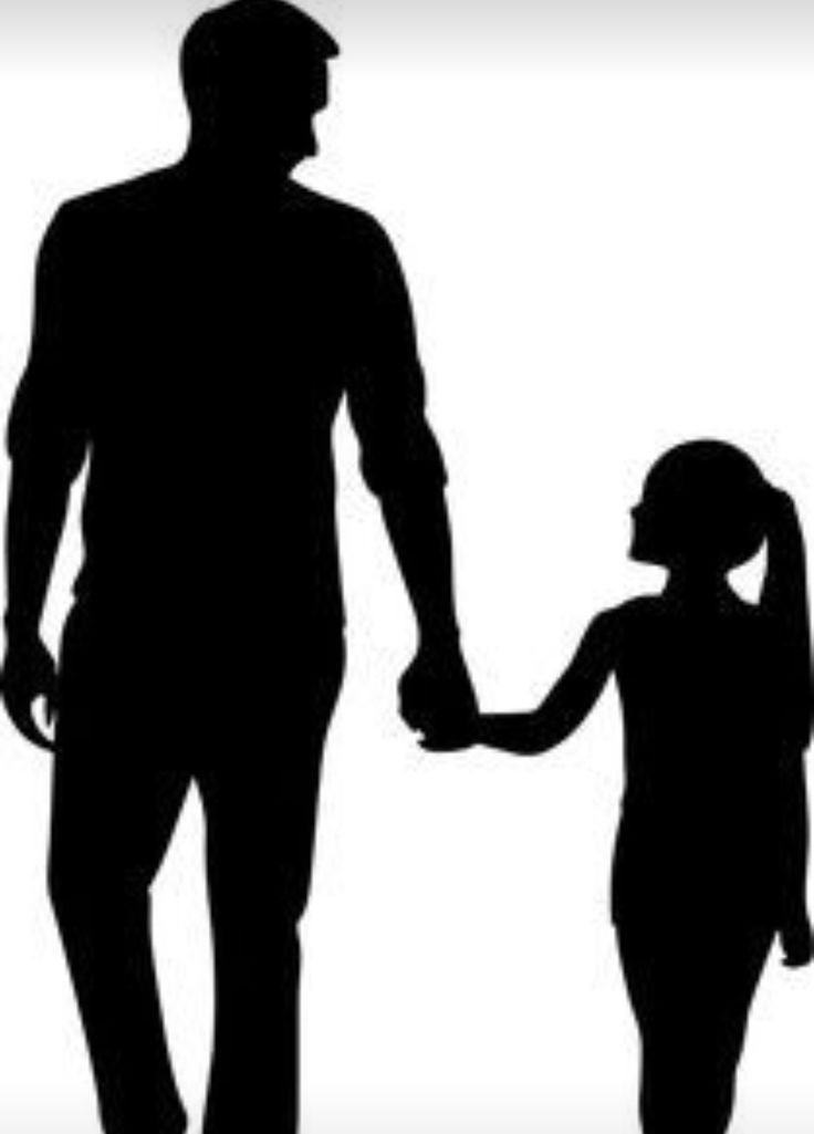 a silhouette image of a father and daughter holding hands and walking together. the father is taller than the daughter and they are both looking ahead. the image is a simple but powerful representation of the bond between a father and daughter.