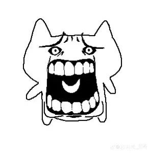 a black and white cartoon monster with a wide open mouth, screaming or yelling.  it has a very large set of teeth and looks extremely surprised or frightened.