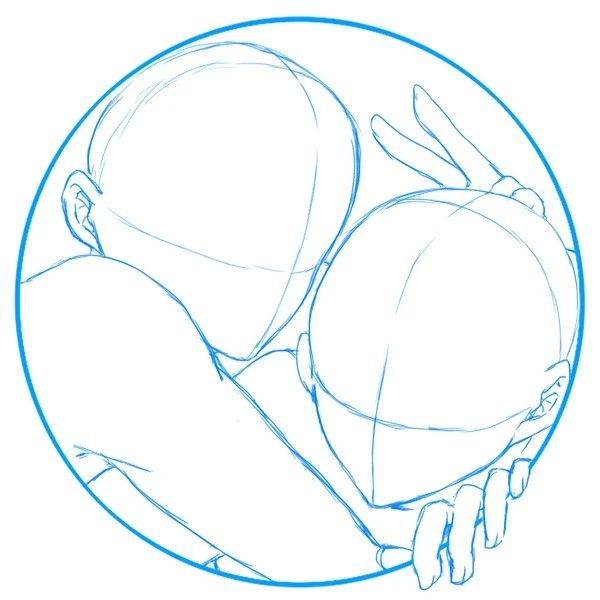 this is a line art drawing of a couple hugging. the drawing is in a circle, which makes it look like a pose reference for artists. the outlines are very basic and easy to follow.  the drawing is perfect for learning how to draw poses and anatomy.