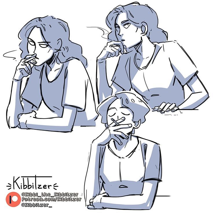 a sketch of three people smoking cigarettes. the first person is a woman with long hair looking to the side. the second person has short hair and has their eyes closed. the last person has long hair and their eyes are looking to the side.