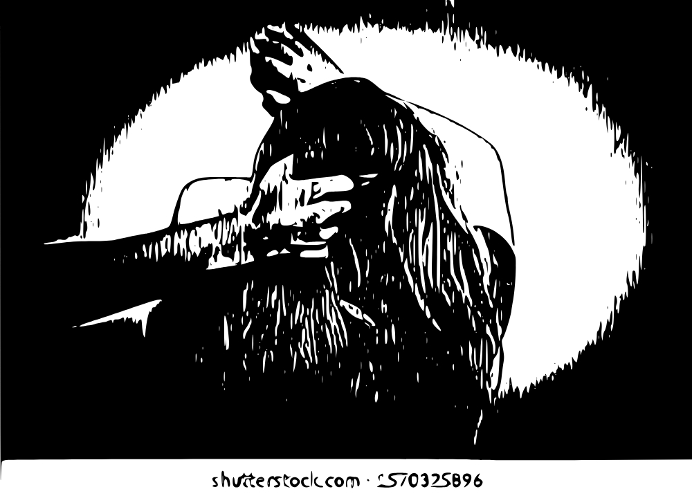 a silhouette of a woman with long hair embracing another person. their faces are hidden in the darkness. the light source is behind them, creating a halo effect. the image evokes a sense of mystery and intimacy.