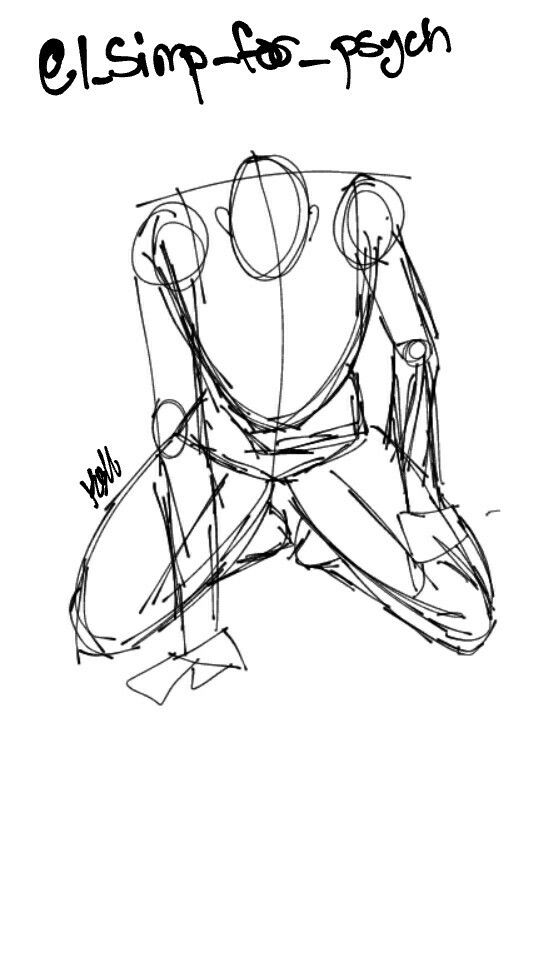 this is a drawing of a person kneeling on the ground. the figure is drawn using simple lines and is a little messy. there is some writing at the top of the page which says "el. simpforpsych" which is possibly a name or title for the drawing. the figure appears to be sad and dejected.
