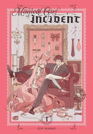 he image is a book cover for a manga titled "magical girl incident," volume 1.  the cover art depicts a pinkhaired magical girl and a boy sitting together on a pink sofa in a room decorated with various items, suggestive of magical girl tropes.  the style is cute and pasteltoned, with detailed illustrations of the characters and the background.  the title is prominently displayed in a stylized font. the overall aesthetic aligns with magical girl anime and manga.