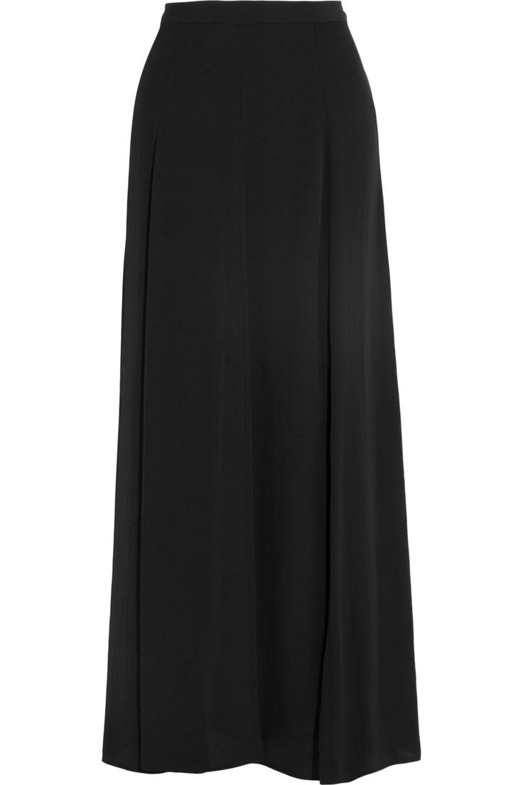 a long, black maxi skirt is displayed. the skirt has a simple design and flowy silhouette.