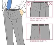 a diagram showing how to properly draw the front pockets of men's dress pants.