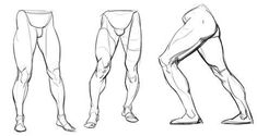 the image shows three sketches of human legs from different angles. the sketches are drawn in a realistic style and show the muscles and bones of the legs. the purpose of the sketches is to help artists learn how to draw legs accurately.