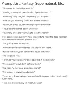 a list of fantasy and supernatural writing prompts against a white background.