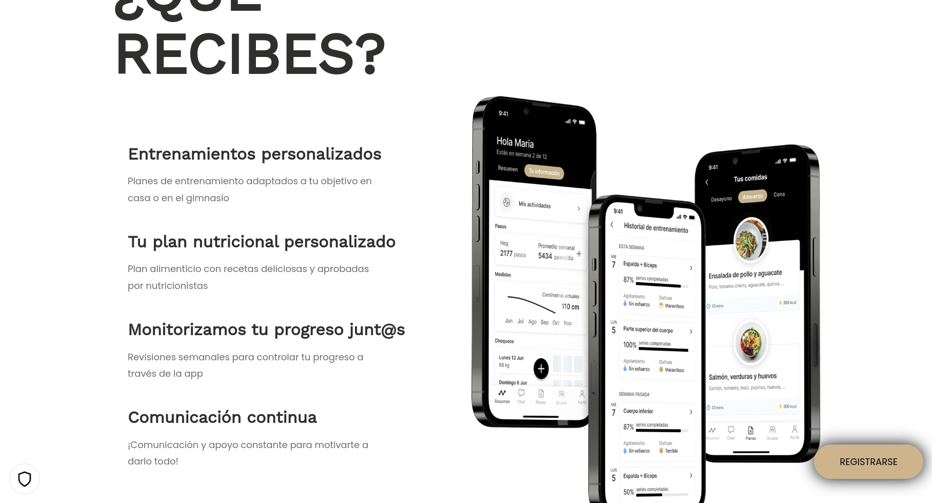 the image showcases the benefits of a fitness app that offers personalized training and nutrition plans.  the phone screen displays various features, including tracking daily steps, body measurements, workout history, and meal planning. the image also emphasizes the importance of personalized nutrition plans, progress tracking, and continuous communication for motivation and support throughout a health journey.  the message "what do you get?" implies the benefits of using this app for a successful health transformation.