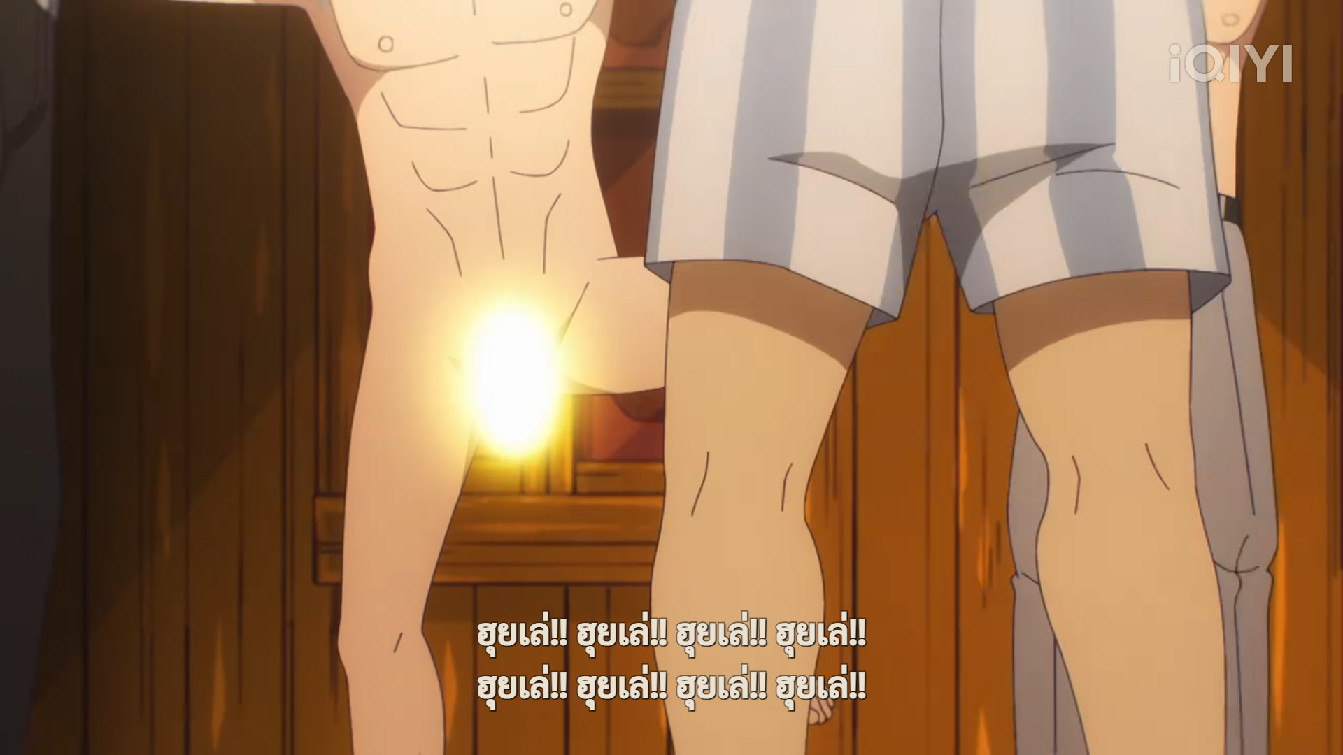 a screenshot from an anime, showing two boys in a brightly lit