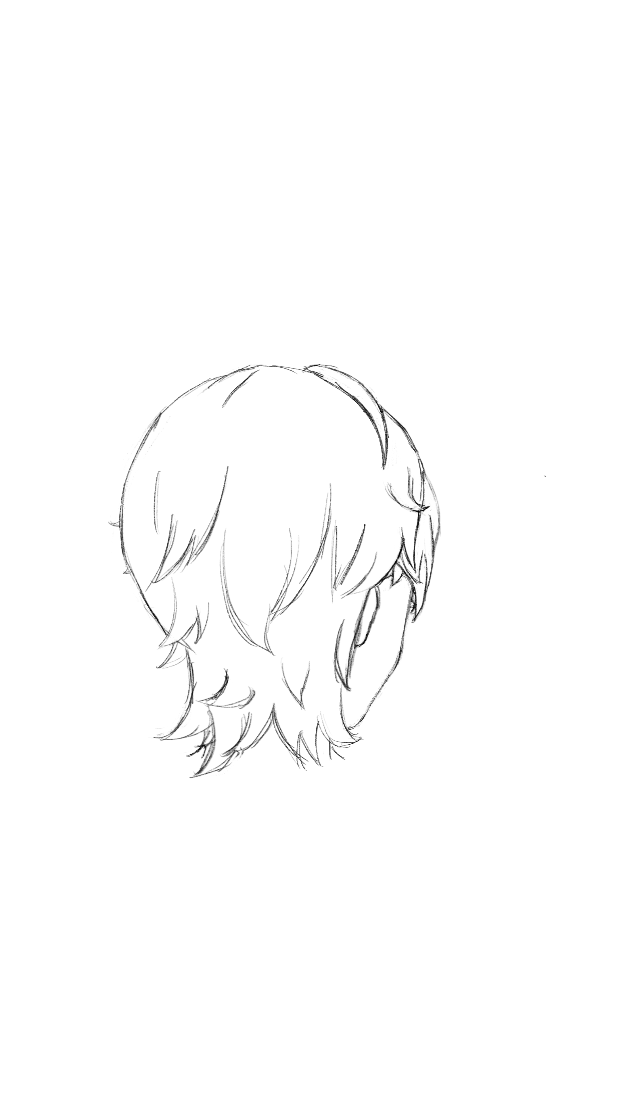 a rough sketch of a person's head from a back view, likely in an anime style. the focus is on the hair.