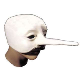 a white mask with a long nose, designed for halloween costumes and masquerades.