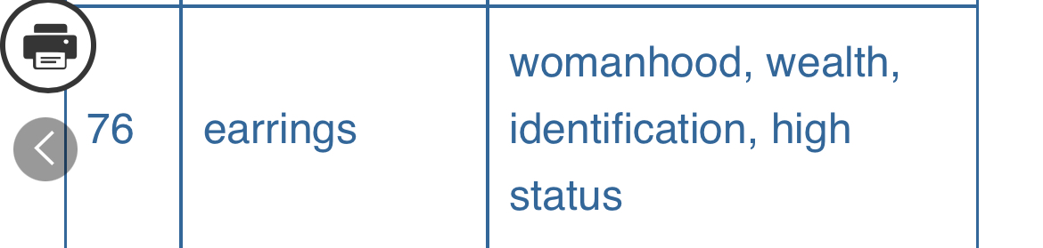 a screenshot of a table with information about earrings.