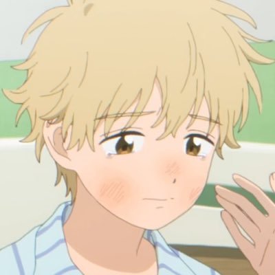 a closeup portrait of a young anime boy with blond hair and brown eyes. he is sad and crying, with tears streaming down his face. he is blushing, and his expression is one of sadness and upset. the boy is drawn in a manga style, and he appears to be a character from an anime or manga series.